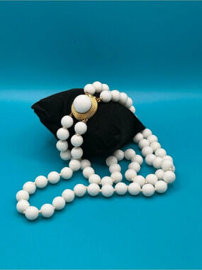 Ciner Vintage Multi-Strand White Bead Necklace with Ornate Gold-Tone Clasp